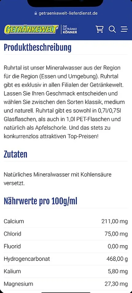 Produktseite im Onlineshop Getränkewelt.