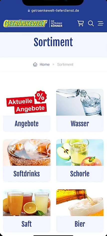 Sortimentsübersicht im Onlineshop Getränkewelt.