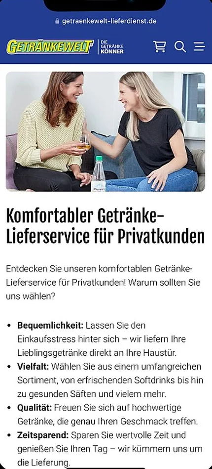 Lieferservice-Ansicht im Onlineshop Getränkewelt.