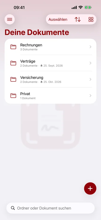 SMART-PDF, Dokumentenübersicht mit Ordnern.